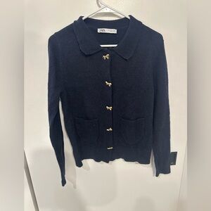 Never Worn Zara Dark Blue Cardigan with Gold Buttons Wool